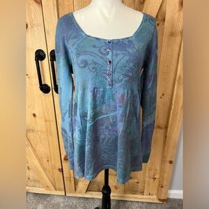 One World Size L Abstract & Swirl Knit Long Sleeve Tunic‎